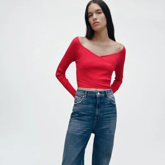 Zara Tops Zara Knit Wrap Top Strawberry Poshmark